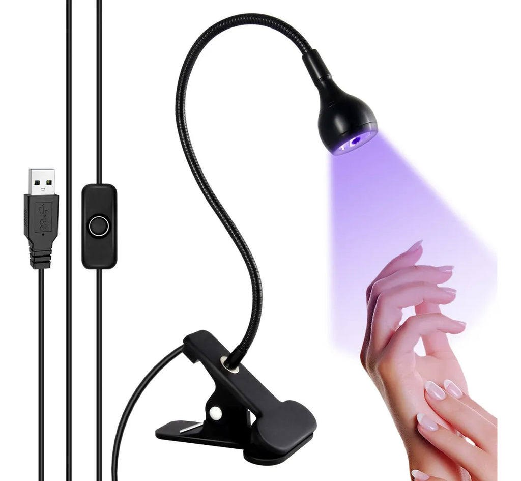 5W UV LED Nail Lamp with Flexible Gooseneck & Clip, USB Gel Nail Dryer for Home Manicure