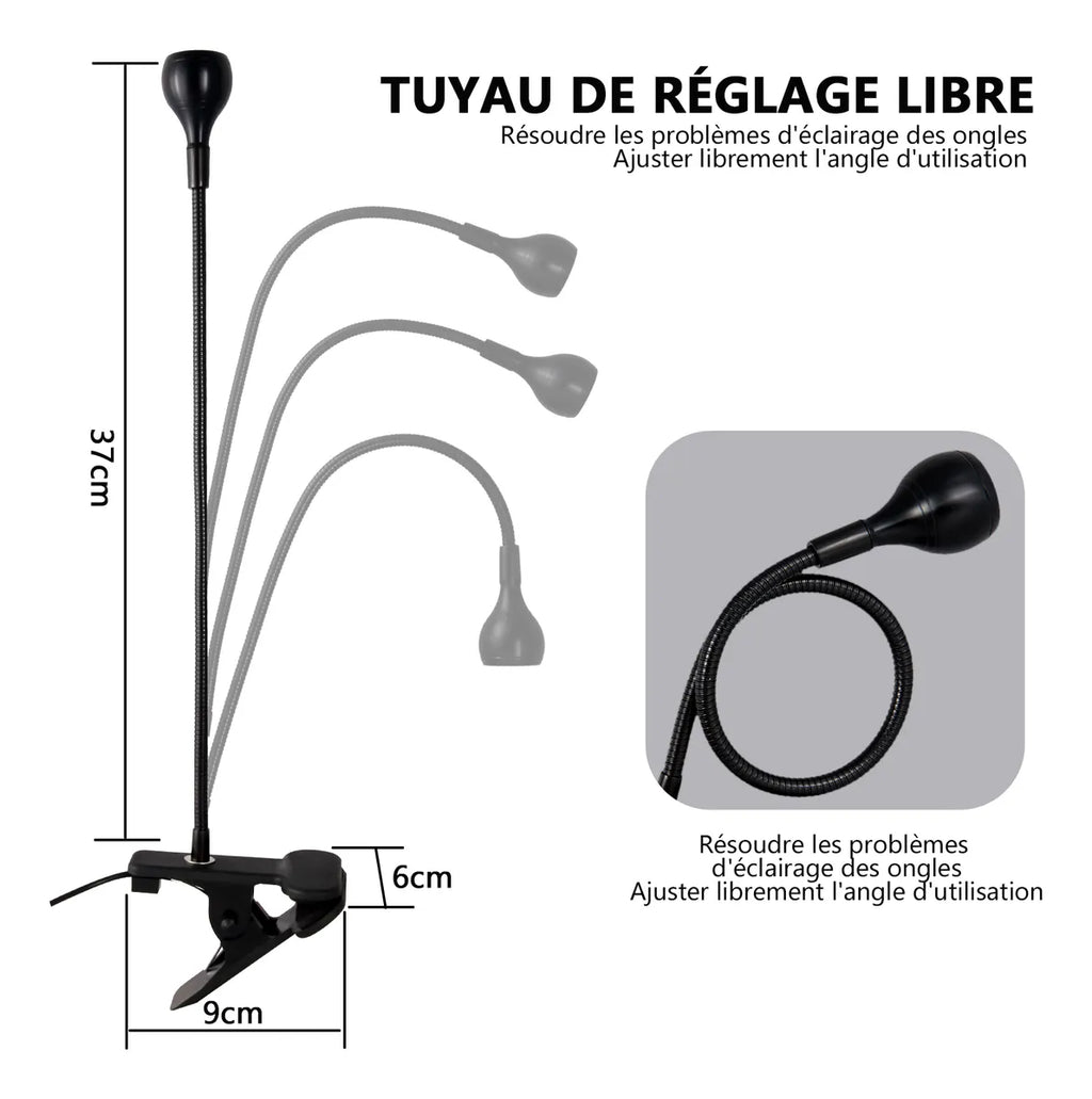 5W UV LED Nail Lamp with Flexible Gooseneck & Clip, USB Gel Nail Dryer for Home Manicure